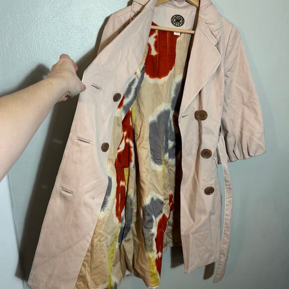 Women's Size 6 Idra Anthropologie Pink Jacket Balloon Sleeve Short Trench Coat - Picture 7 of 7